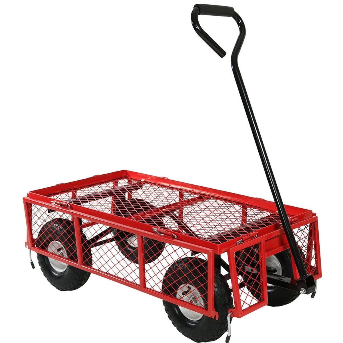 FastFurnishings Heavy Duty Red Wheelbarrow Steel Log Garden Cart