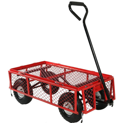 FastFurnishings Heavy Duty Red Wheelbarrow Steel Log Garden Cart