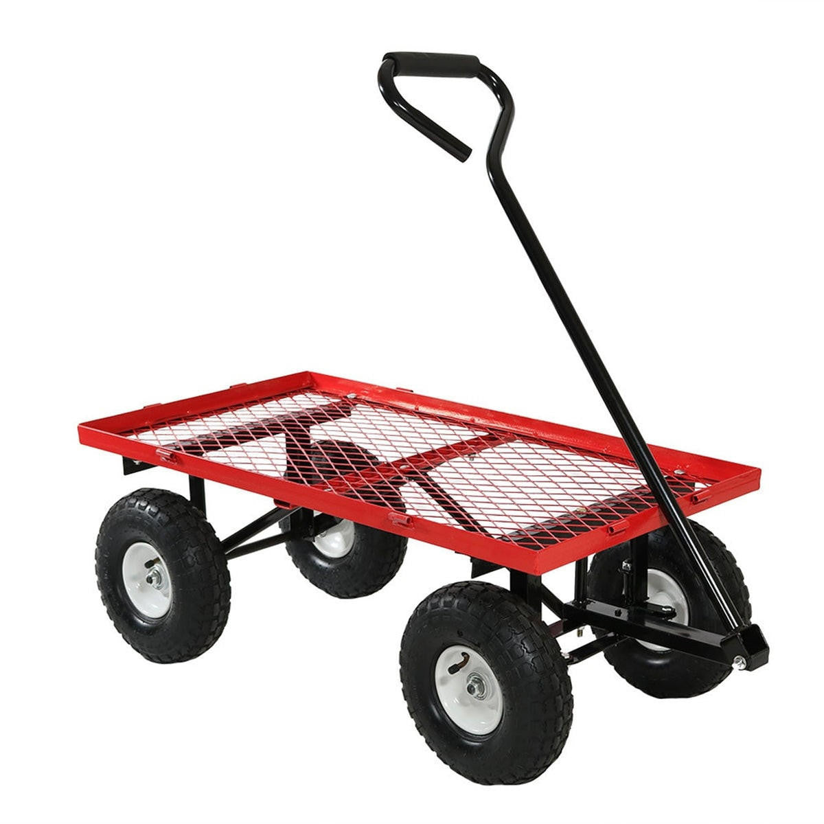 FastFurnishings Heavy Duty Red Wheelbarrow Steel Log Garden Cart