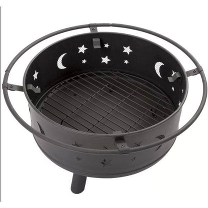 FastFurnishings Heavy Duty Steel Metal Wood Burning Fire Pit with Moon and Stars Cutouts
