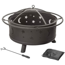 FastFurnishings Heavy Duty Steel Metal Wood Burning Fire Pit with Moon and Stars Cutouts