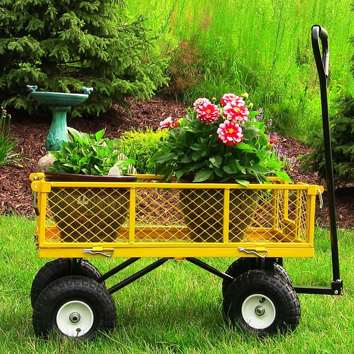 FastFurnishings Heavy Duty Yellow Wheelbarrow Steel Log Garden Cart