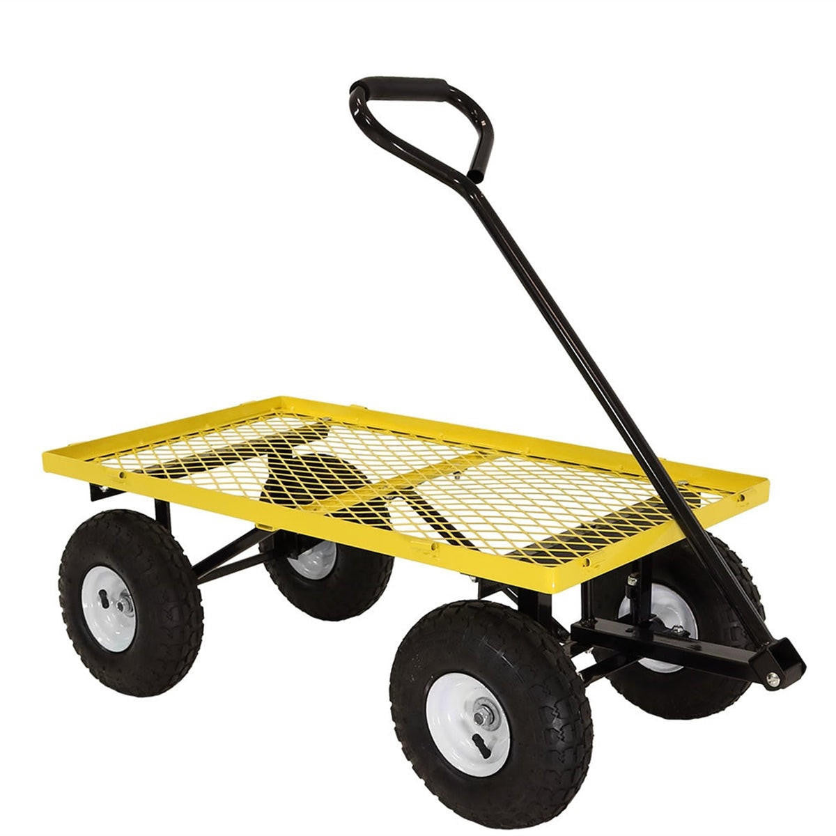 FastFurnishings Heavy Duty Yellow Wheelbarrow Steel Log Garden Cart
