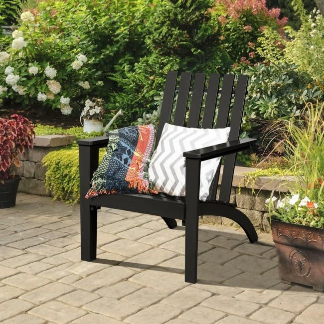 FastFurnishings Indoor/Outdoor Acacia Wood Adirondack Lounge Armchair - Black