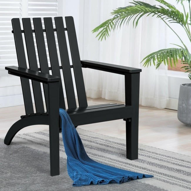 FastFurnishings Indoor/Outdoor Acacia Wood Adirondack Lounge Armchair - Black