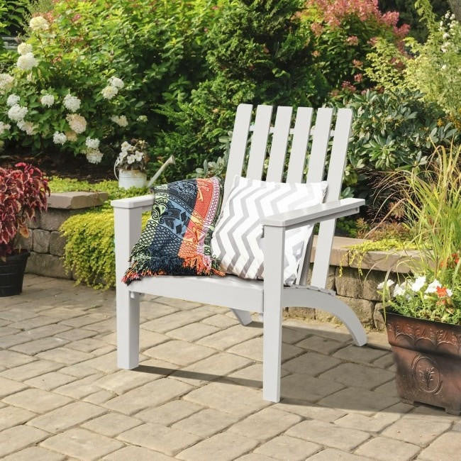 FastFurnishings Indoor/Outdoor Acacia Wood Adirondack Lounge Armchair - White