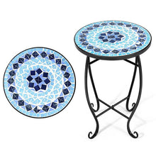 FastFurnishings Indoor/Outdoor Blue Mosaic Round Side Accent Table Plant Stand