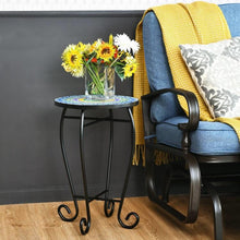 FastFurnishings Indoor/Outdoor Blue Yellow Green Mosaic Round Side Accent Table Plant Stand