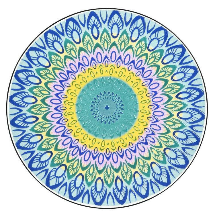 FastFurnishings Indoor/Outdoor Blue Yellow Green Mosaic Round Side Accent Table Plant Stand