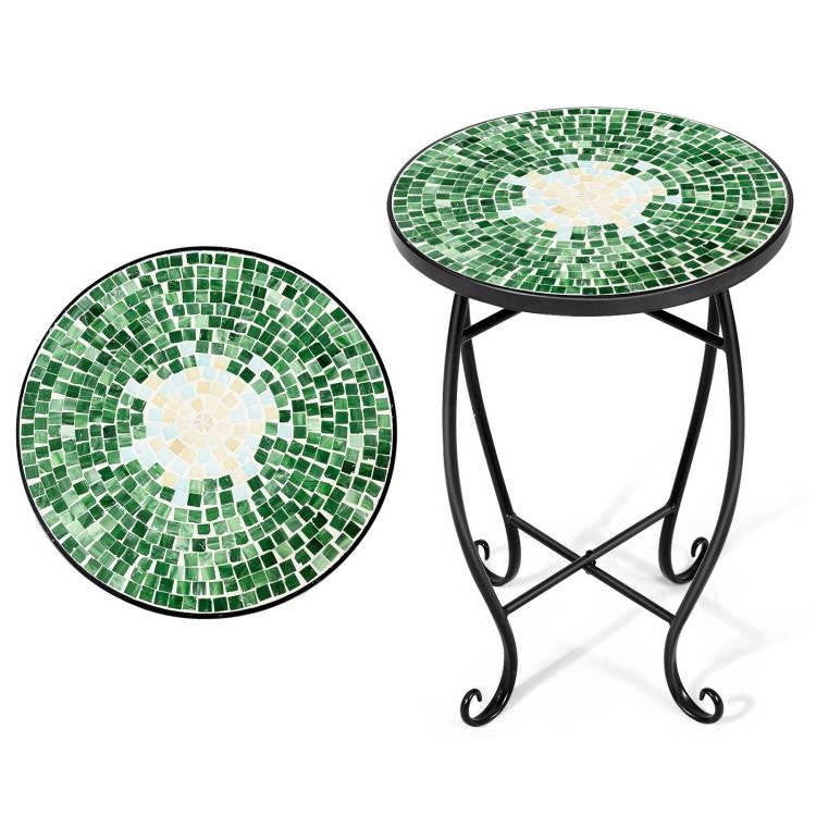 FastFurnishings Indoor/Outdoor Green Mosaic Round Side Accent Table Plant Stand