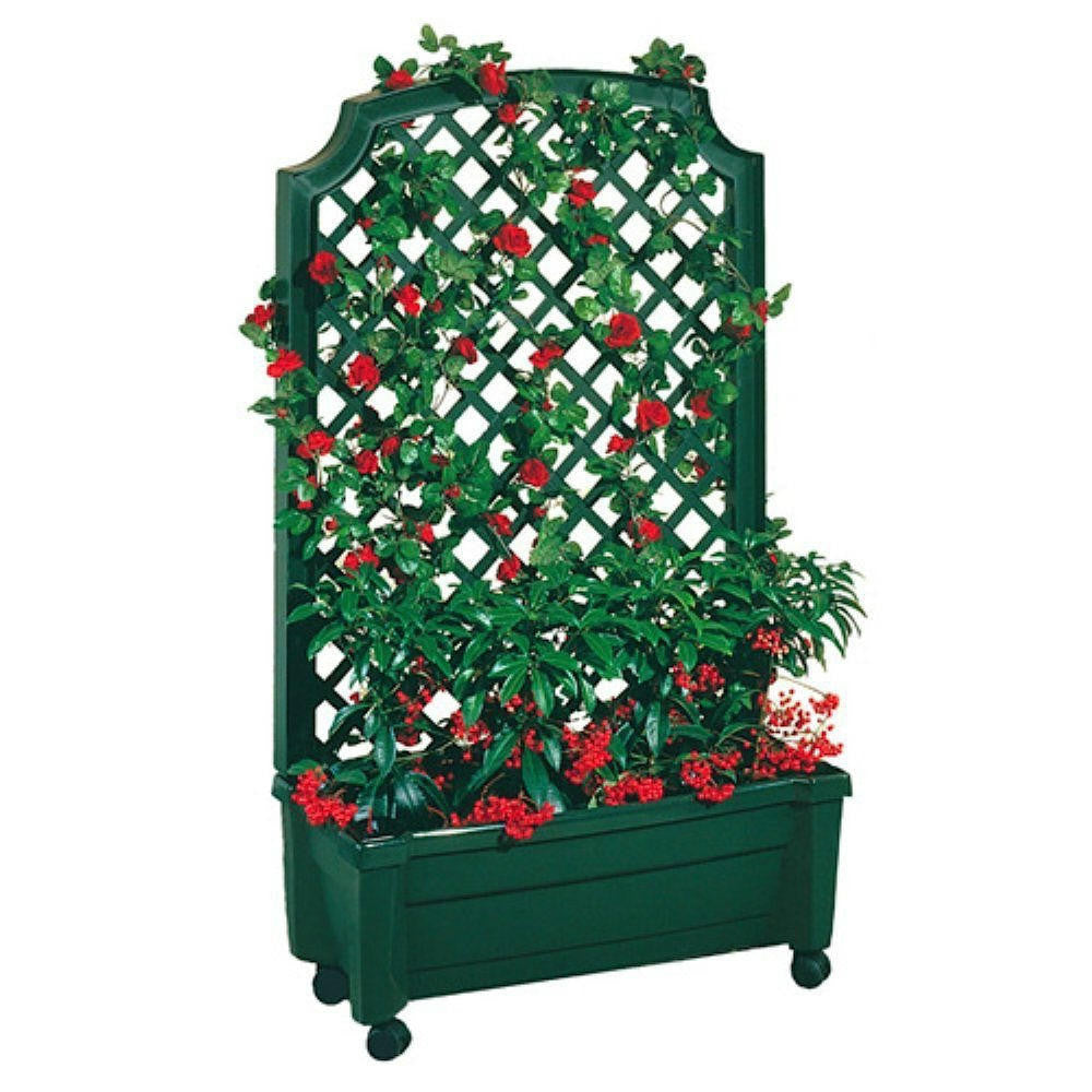 FastFurnishings Indoor/Outdoor Green Polypropylene Wheeled Trellis Planter