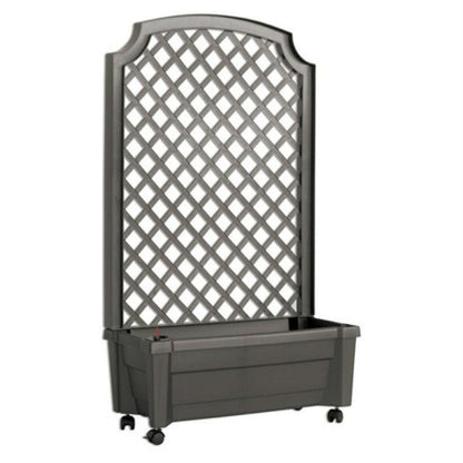 FastFurnishings Indoor/Outdoor Grey Polypropylene Self Watering Planter with Trellis on Wheels