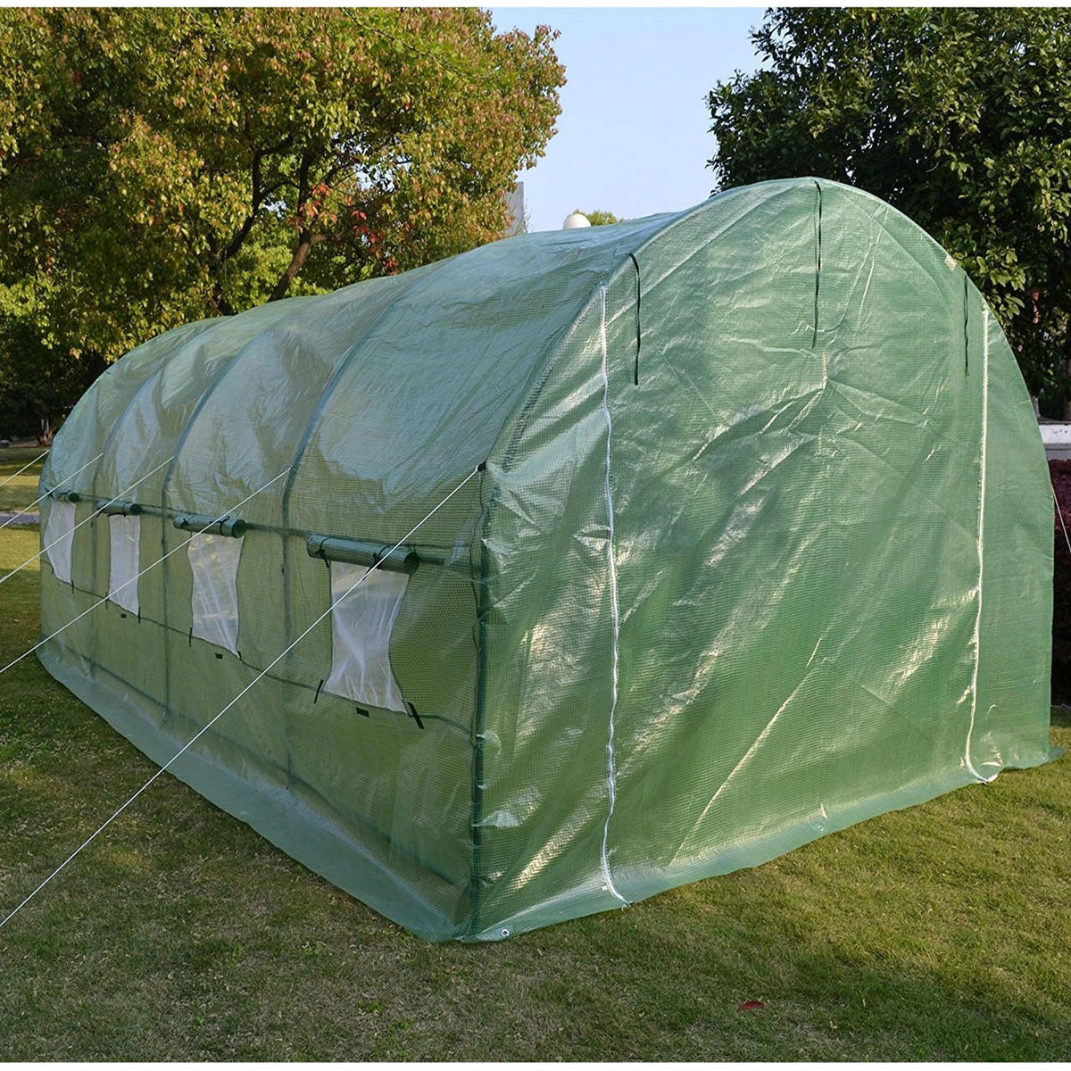 FastFurnishings Large 10 x 20 Ft Garden Greenhouse Kit with Green PE Cover