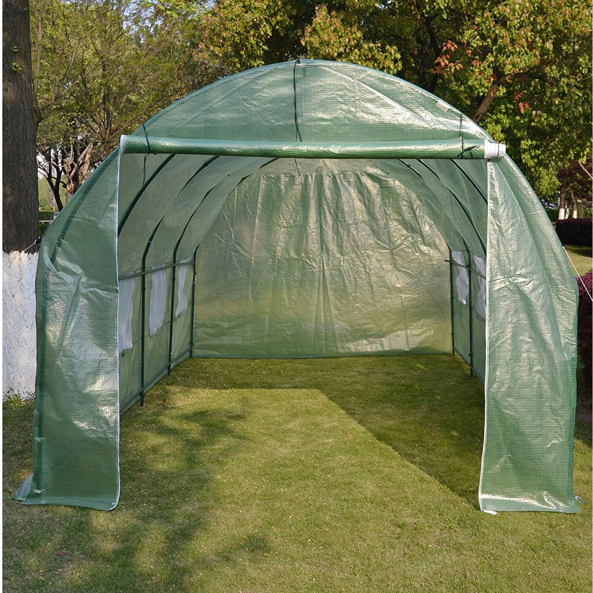 FastFurnishings Large 10 x 20 Ft Garden Greenhouse Kit with Green PE Cover