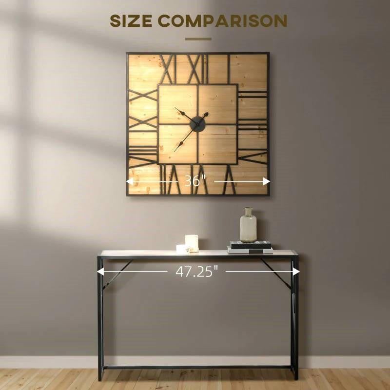 FastFurnishings Large 36-inch Square Roman Numerals Wall Clock Wood Farmhouse Silent Non-Ticking