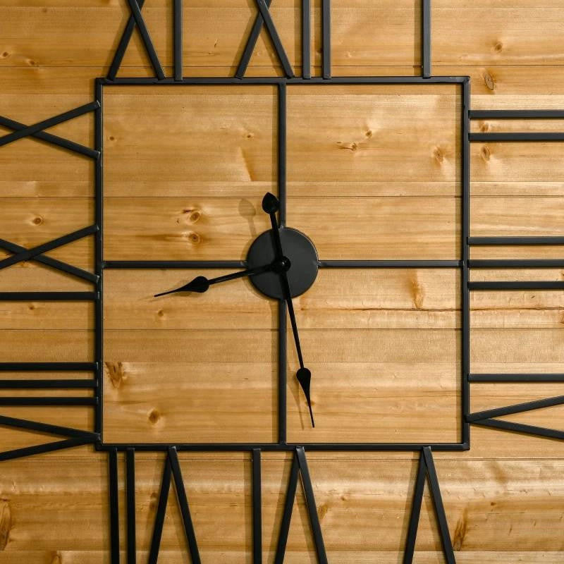 FastFurnishings Large 36-inch Square Roman Numerals Wall Clock Wood Farmhouse Silent Non-Ticking
