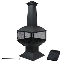 FastFurnishings Large Black Outdoor Steel Chimenea Wood Burning Fire Pit