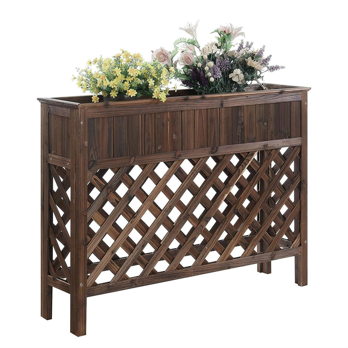 FastFurnishings Large Raised Patio Planter Weathered Cedar L 48" x W 12.5" x 35.5"