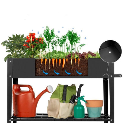 FastFurnishings Mobile Black Metal Garden Potting Bench with Push Handle Wheels