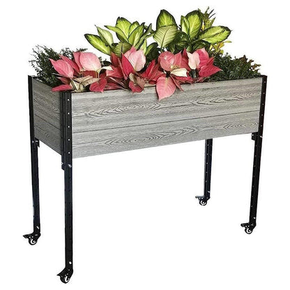 FastFurnishings Mobile Elevated Gray and Black Wood Metal Raised Garden Planter Bed with Wheels