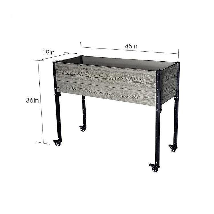 FastFurnishings Mobile Elevated Gray and Black Wood Metal Raised Garden Planter Bed with Wheels