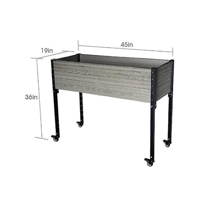 FastFurnishings Mobile Elevated Gray and Black Wood Metal Raised Garden Planter Bed with Wheels