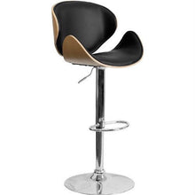 FastFurnishings Modern Adjustable Height Barstool with Curved Black Vinyl Seat & Back