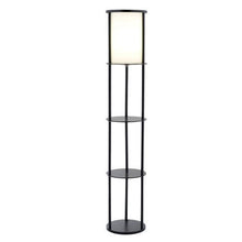FastFurnishings Modern Asian Style Round Shelf Floor Lamp in Black with White Shade