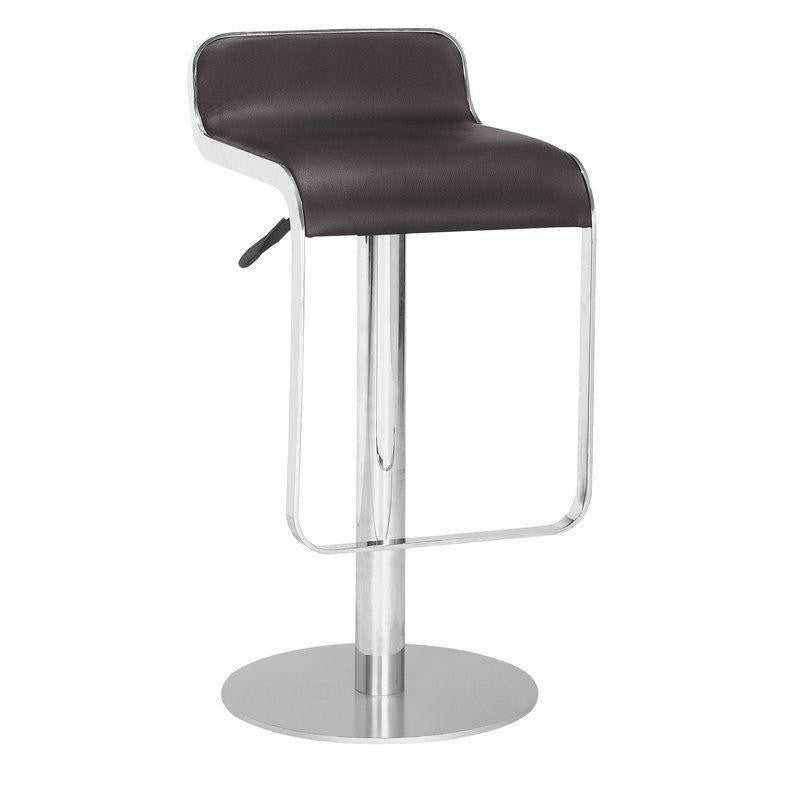 FastFurnishings Modern Bar Stool with Espresso Brown Faux Leather Swivel Seat