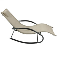 FastFurnishings Modern Beige Rocking Chaise Lounger Patio Lounge Chair with Pillow