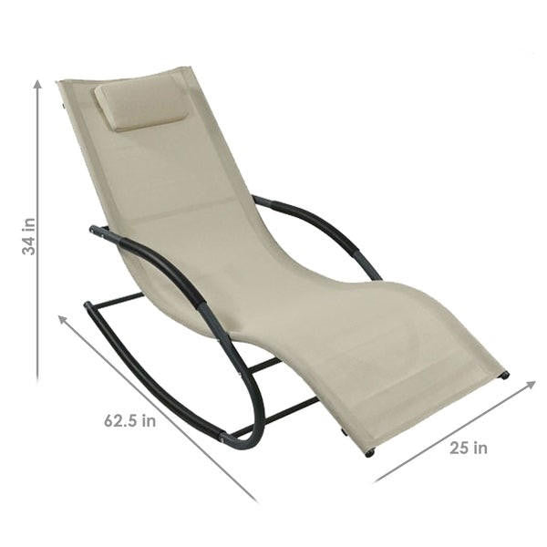 FastFurnishings Modern Beige Rocking Chaise Lounger Patio Lounge Chair with Pillow