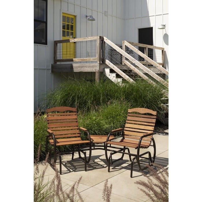FastFurnishings Modern FarmHome 3 Piece Glider Chairs Set with Side Table