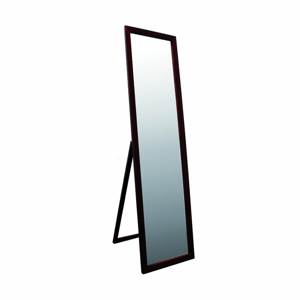 FastFurnishings Modern Freestanding Bedroom Floor Mirror in Walnut Finish