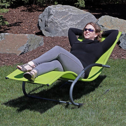 FastFurnishings Modern Green Rocking Chaise Lounge Chair Patio Lounger with Pillow