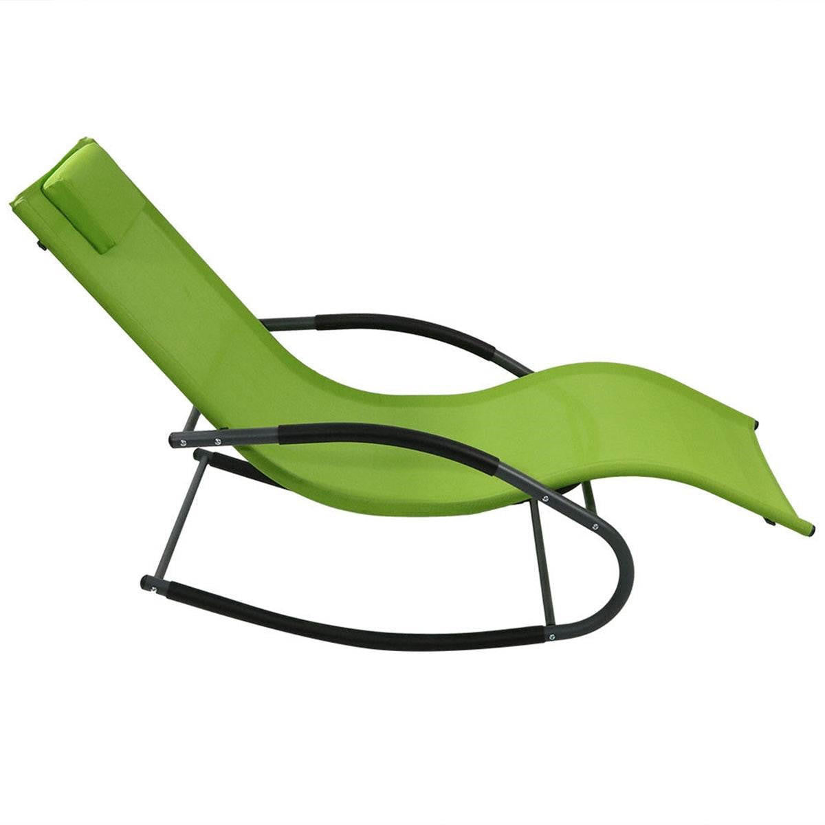 FastFurnishings Modern Green Rocking Chaise Lounge Chair Patio Lounger with Pillow