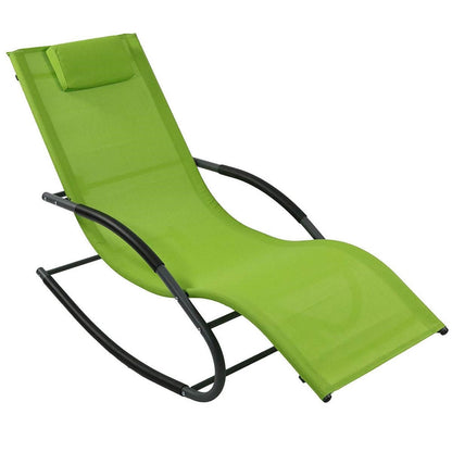 FastFurnishings Modern Green Rocking Chaise Lounge Chair Patio Lounger with Pillow
