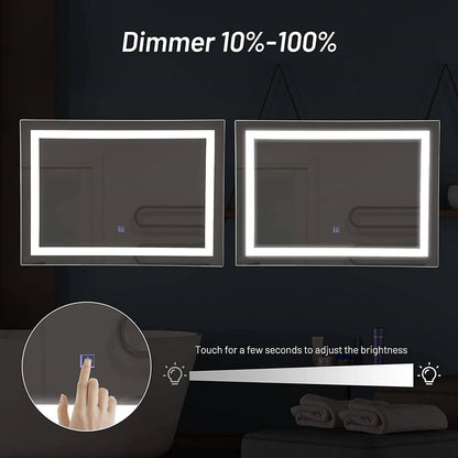FastFurnishings Modern LED Lighted Mirror Dimmable Wall-Mounted Bathroom Vanity 27 x 20 inch