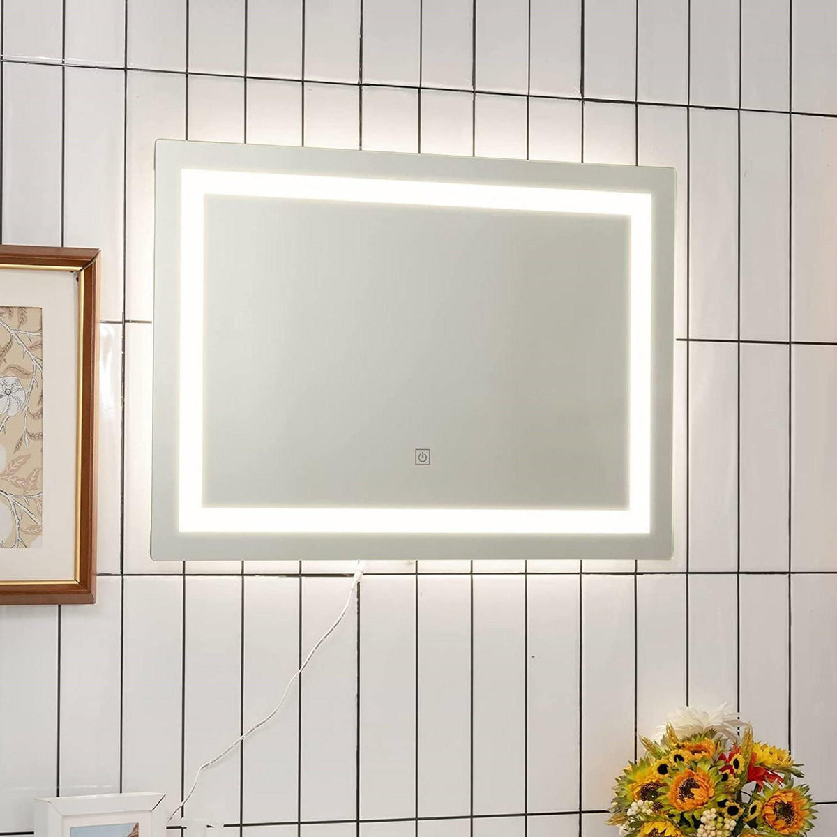 FastFurnishings Modern LED Lighted Mirror Dimmable Wall-Mounted Bathroom Vanity 27 x 20 inch