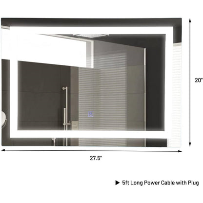 FastFurnishings Modern LED Lighted Mirror Dimmable Wall-Mounted Bathroom Vanity 27 x 20 inch