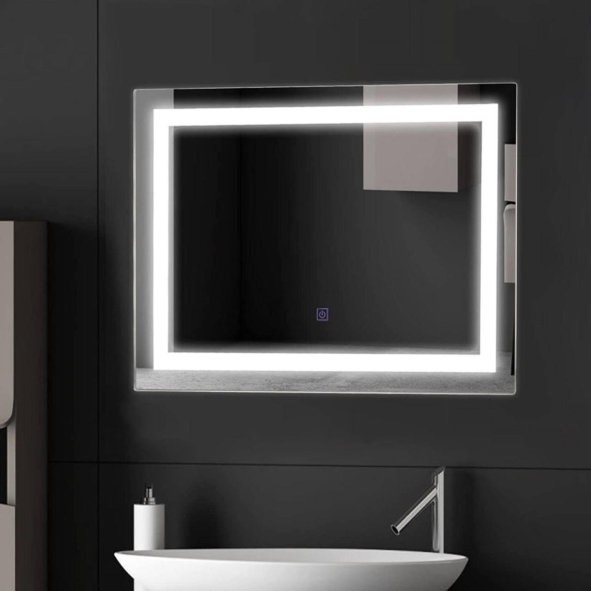 FastFurnishings Modern LED Lighted Mirror Dimmable Wall-Mounted Bathroom Vanity 27 x 20 inch