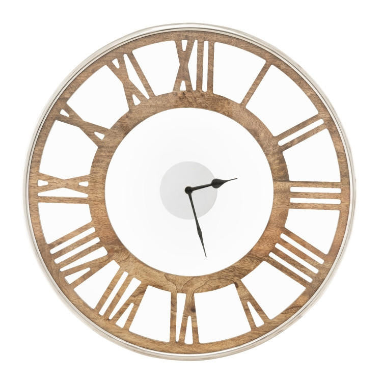 FastFurnishings Natural Wood 16-inch Classic Farmhouse Roman Numerals Wall Clock