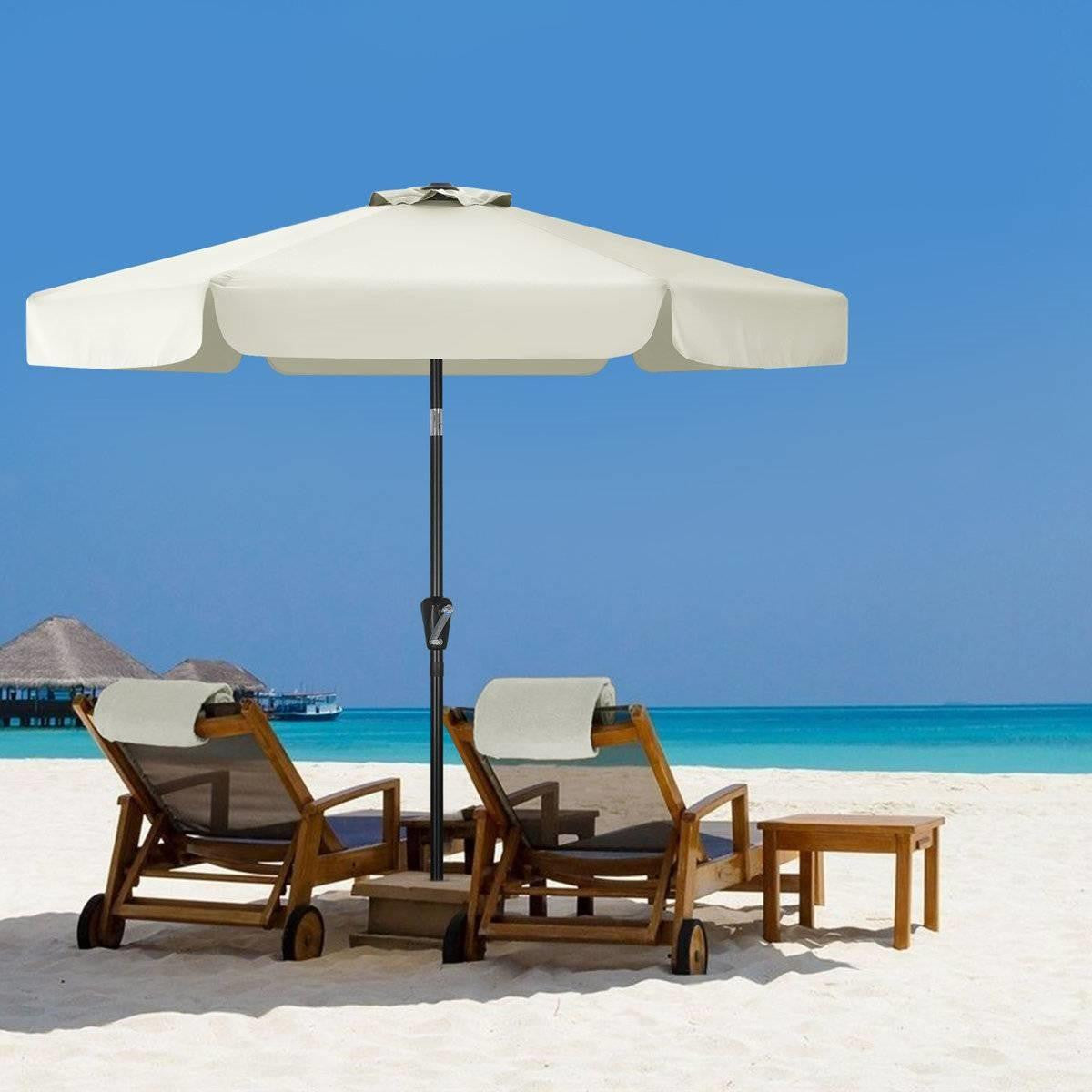 FastFurnishings Off White 7.5 Foot Off-White Patio Umbrella with Push Button Tilt and Metal Pole