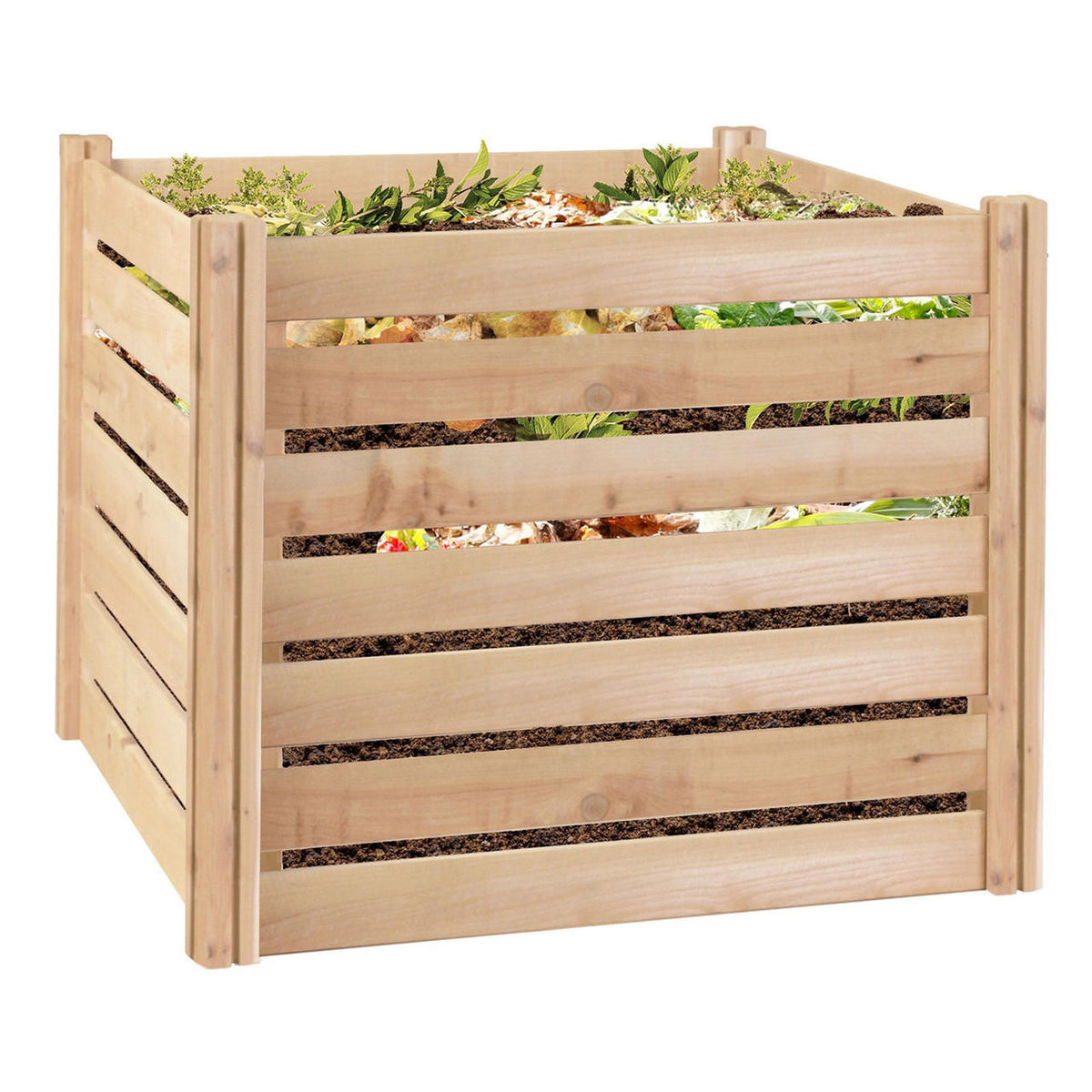 FastFurnishings Outdoor 174-Gallon Wooden Compost Bin made from Eco-Friendly Cedar Wood