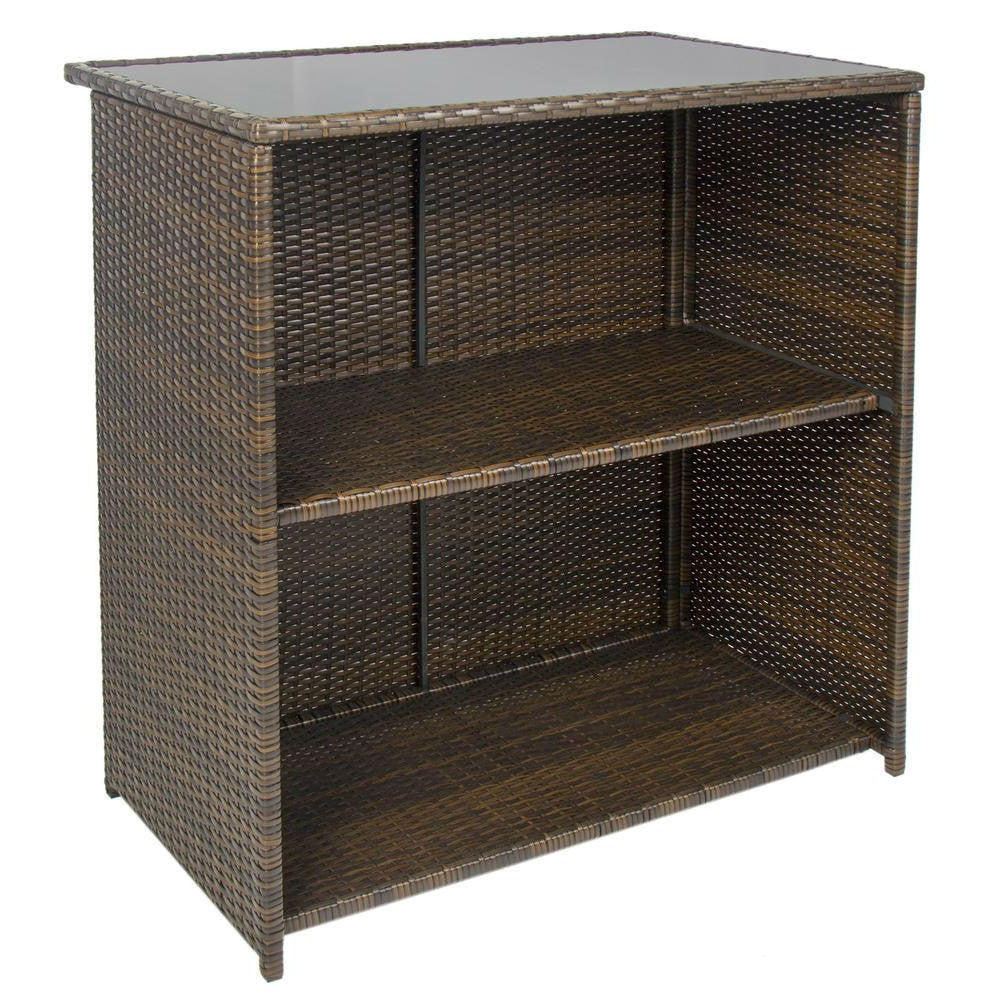 FastFurnishings Outdoor 3-Piece PE Wicker Bar Set with Table and Stools