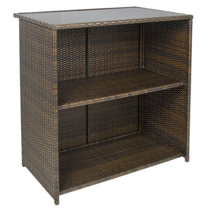 FastFurnishings Outdoor 3-Piece PE Wicker Bar Set with Table and Stools