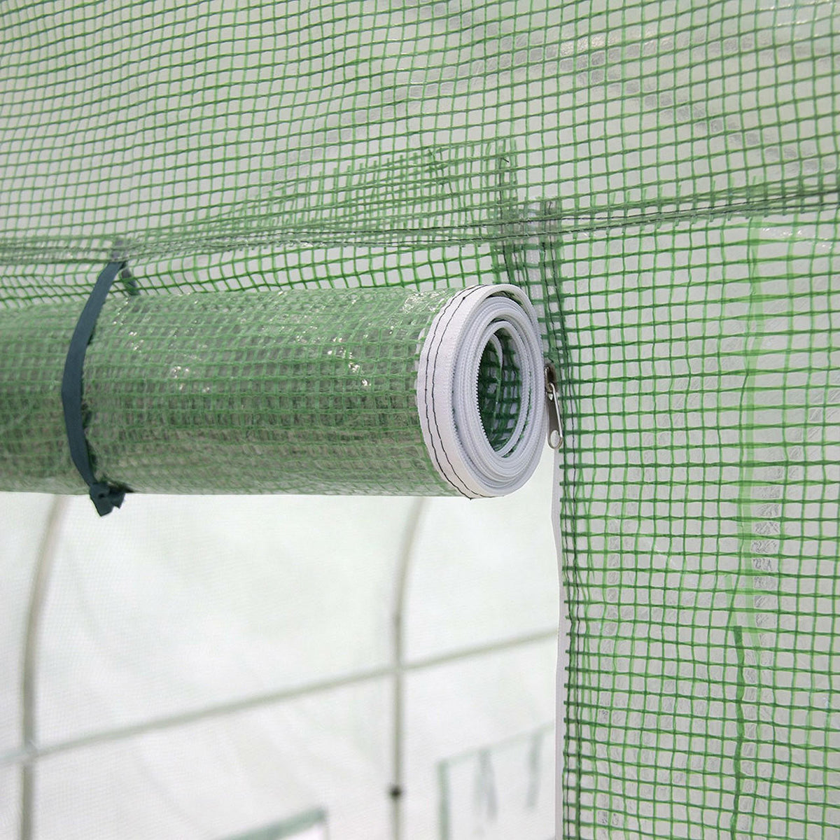 FastFurnishings Outdoor 7 x 15 Ft Hoop House Greenhouse with Steel Frame and Green PE Cover