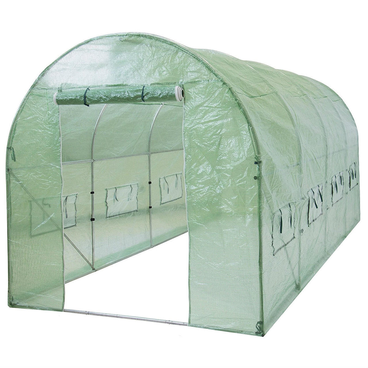 FastFurnishings Outdoor 7 x 15 Ft Hoop House Greenhouse with Steel Frame and Green PE Cover