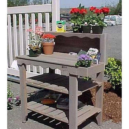 FastFurnishings Outdoor Cedar Wood Potting Bench Bakers Rack Garden Storage Table in Grey