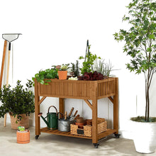 FastFurnishings Outdoor Elevated Raised Garden Bed Planter Box with Locking Wheels