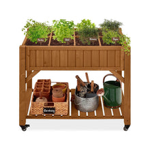 FastFurnishings Outdoor Elevated Raised Garden Bed Planter Box with Locking Wheels